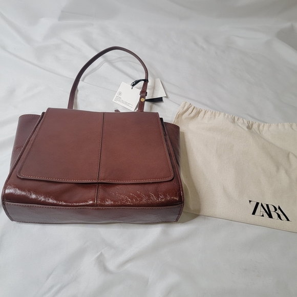 Zara Brown Leather Tote Bag - Picture 3 of 7